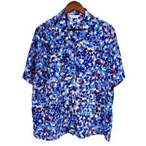 Allison Daley Sz XL Patriotic Stars Short Sleeve Blouse Shirt Top America USA